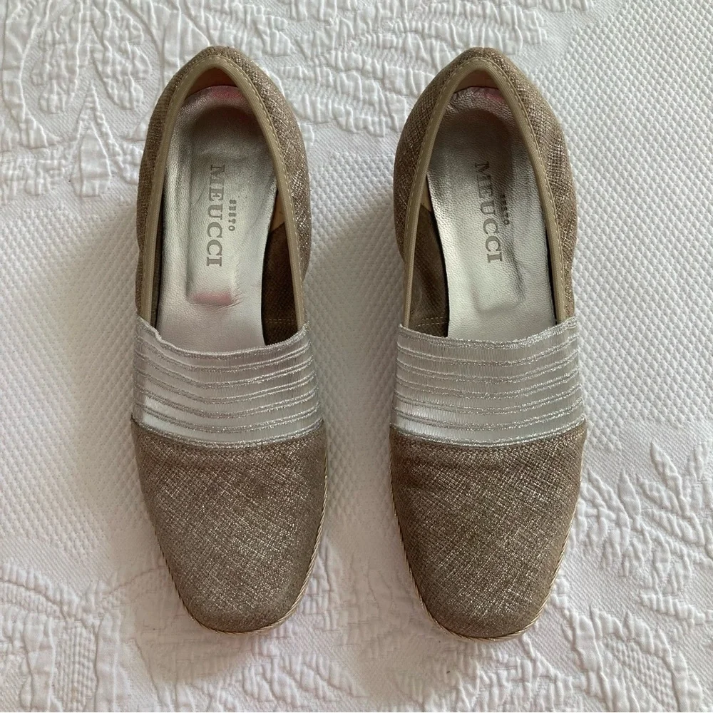 Sesto Meucci Malina slip on espadrille dressy wedge metallic size 7